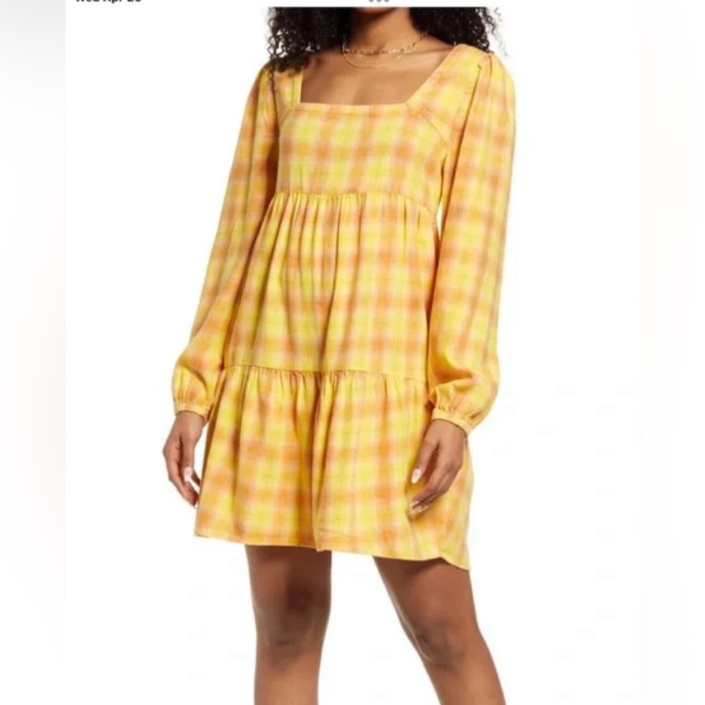 BP Yellow Plaid Jordy Mini Dress‎ L